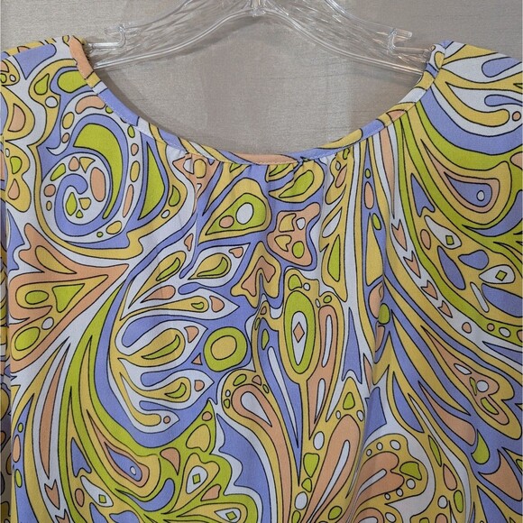Groovy 60s 70s Multicolored Psychedelic Paisley Long Sleeve Tunic XL Hippie - Picture 7 of 12